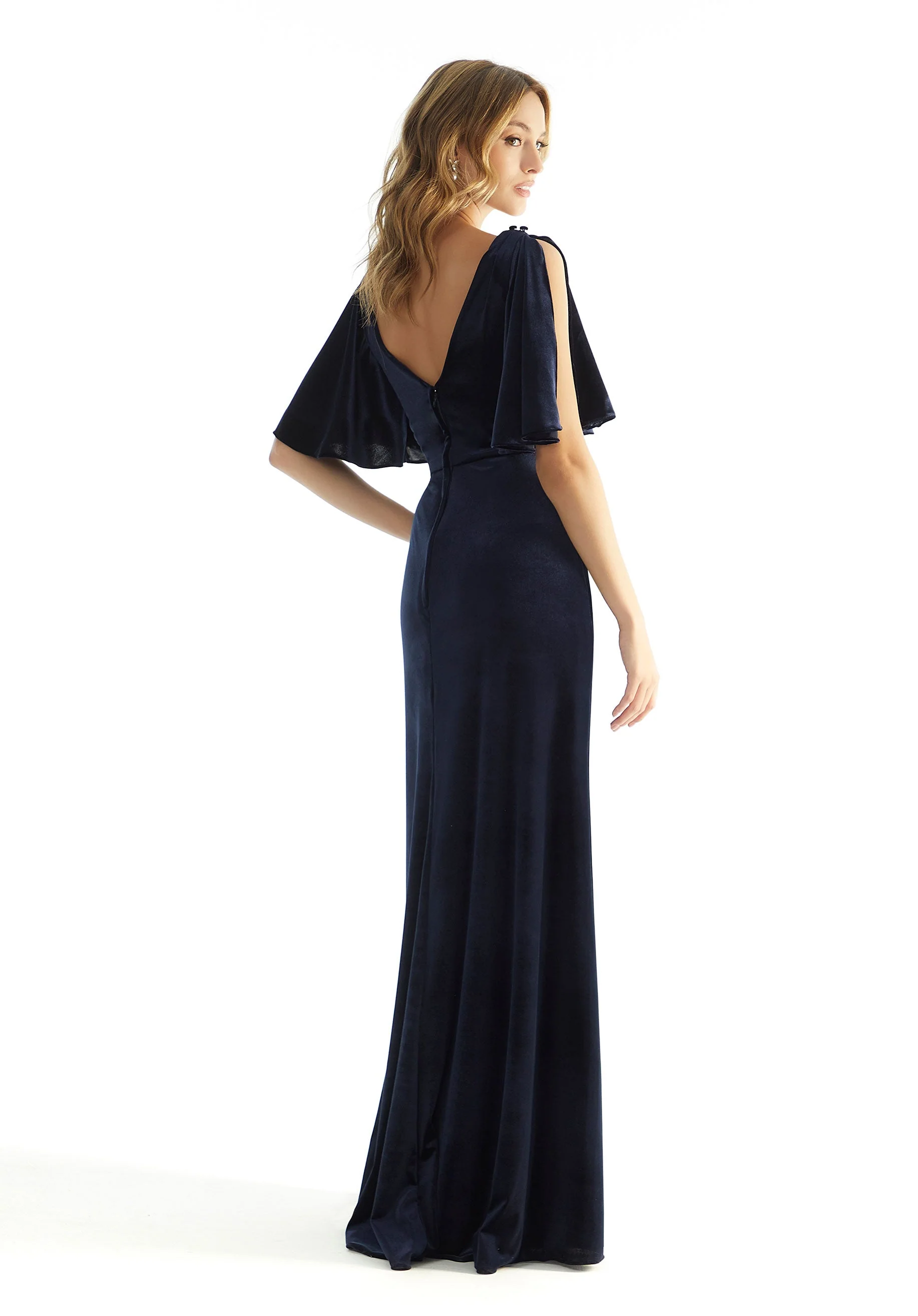 Slim A-line Stretch Velvet Bridesmaid Dress - Image 3