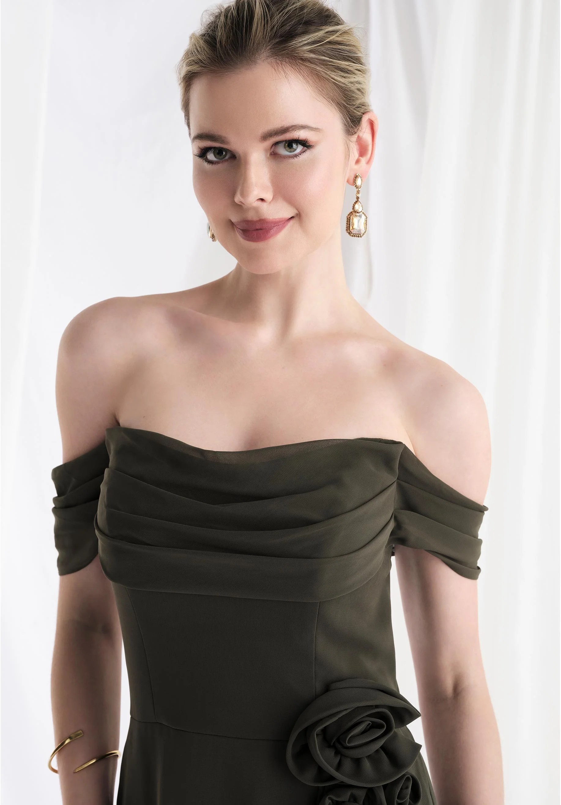 Soft Draped Chiffon A-Line Evening Gown - Image 6