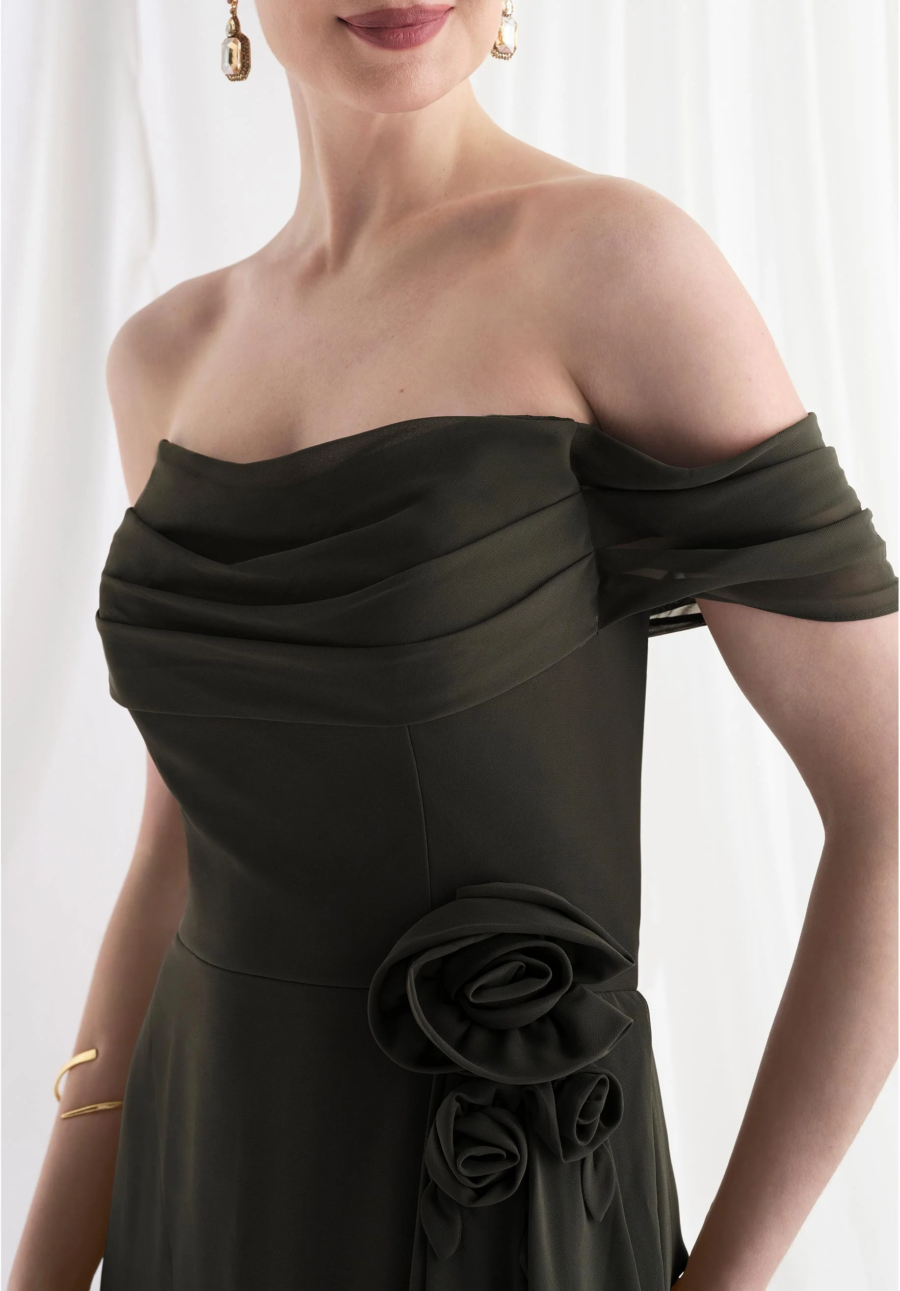 Soft Draped Chiffon A-Line Evening Gown - Image 7