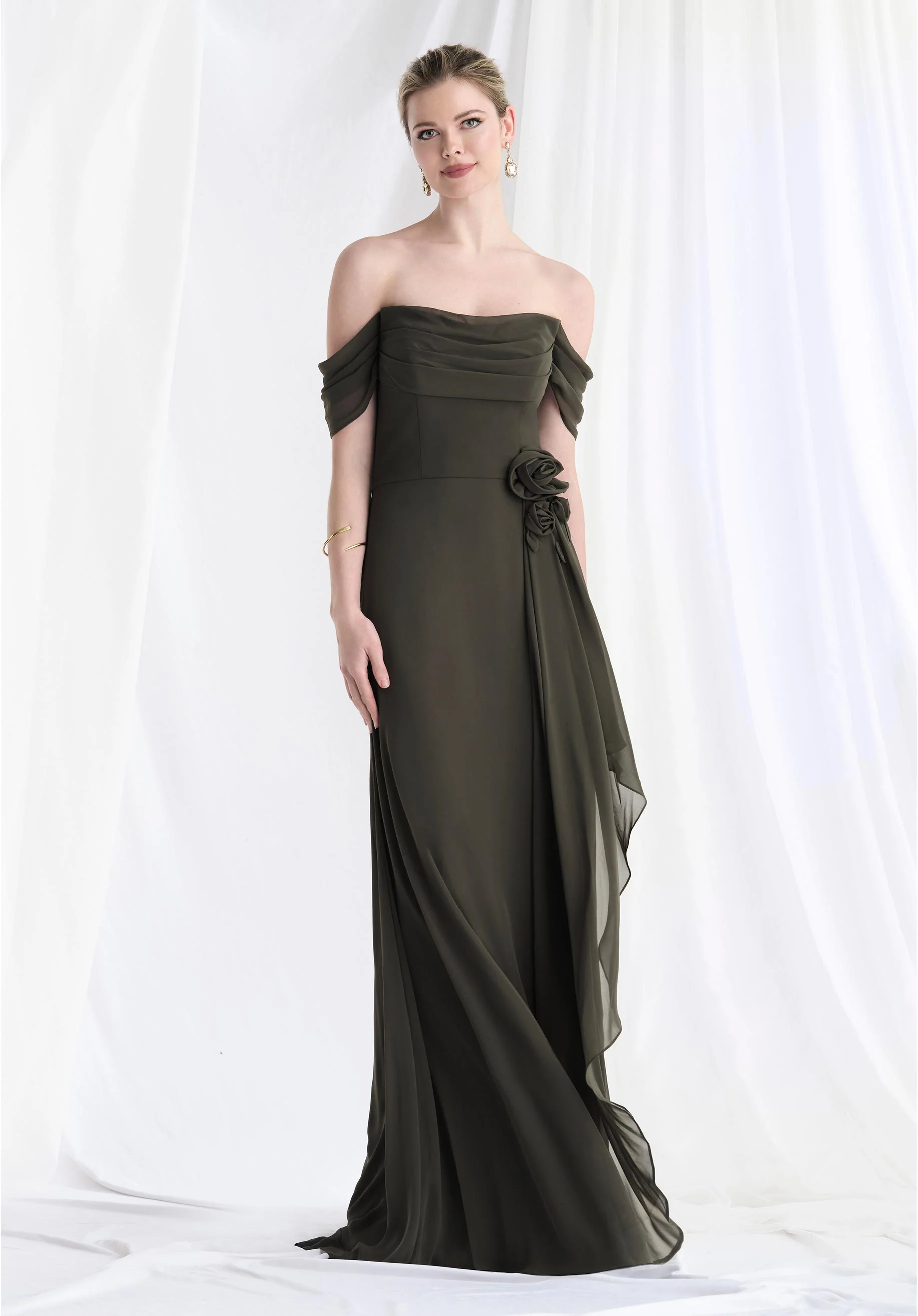 Soft Draped Chiffon A-Line Evening Gown - Image 8