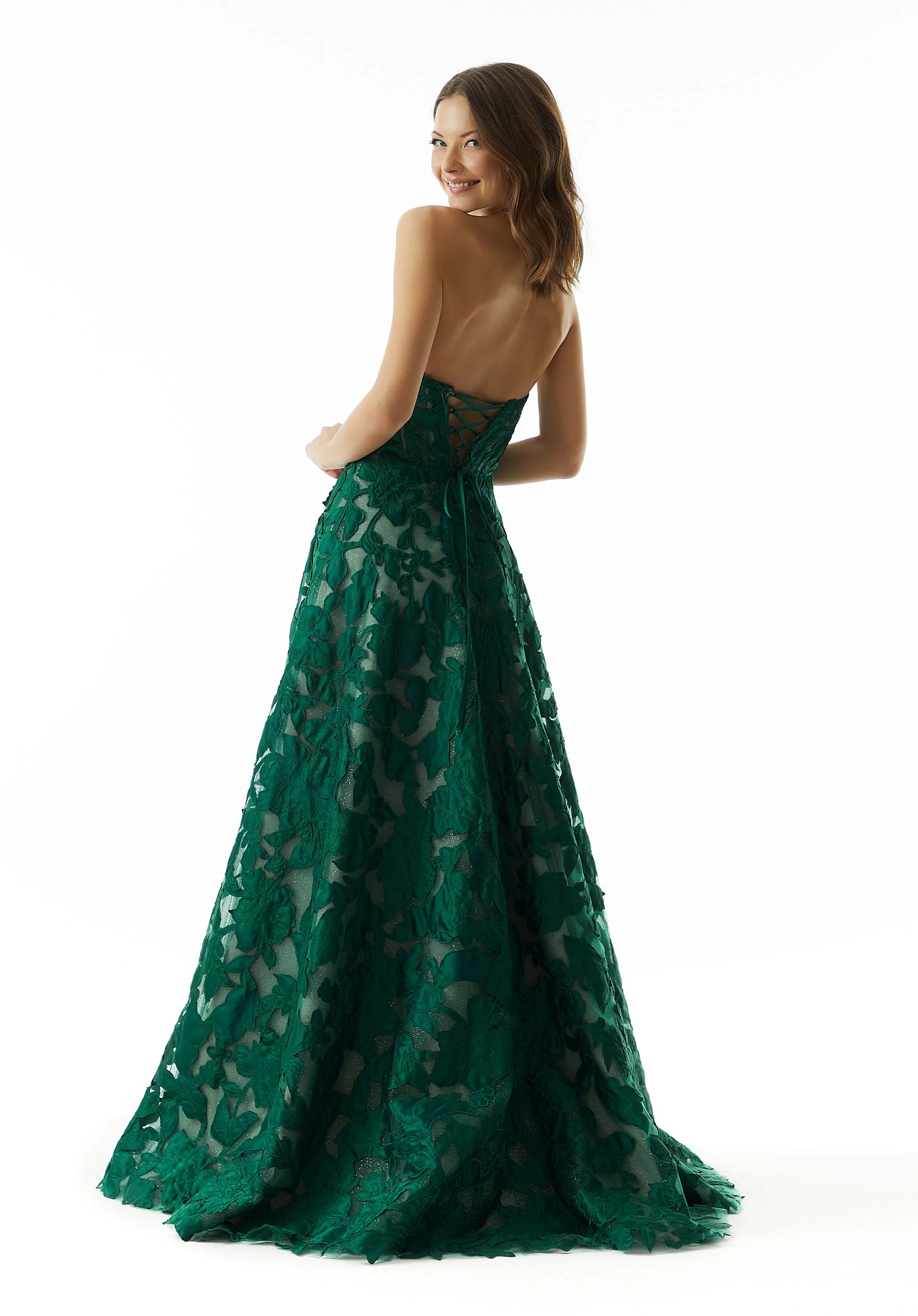 Sparkle Tulle Evening Gown with Satin Floral Appliqués - Image 3