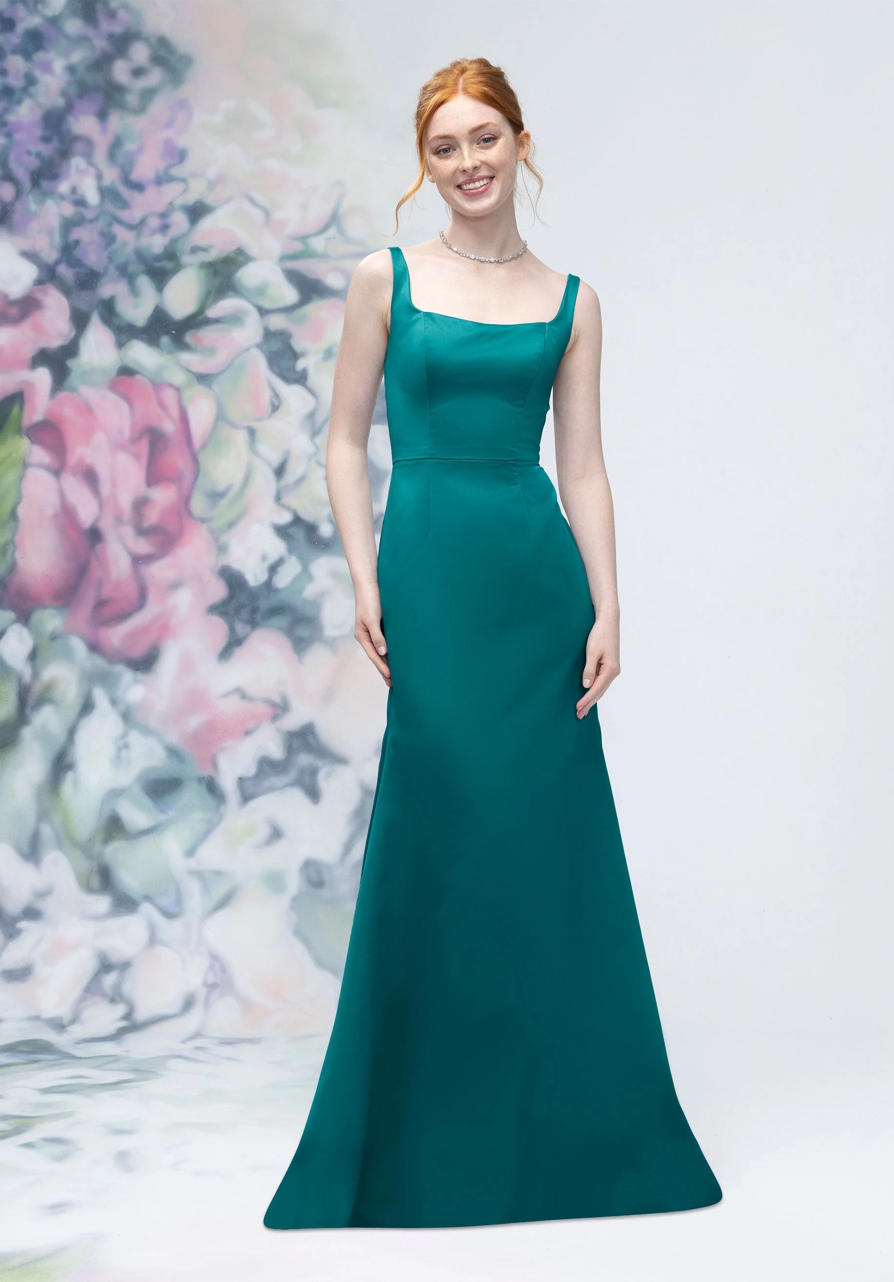 Square Neck Strap Back Satin Bridesmaid Dress - Image 49