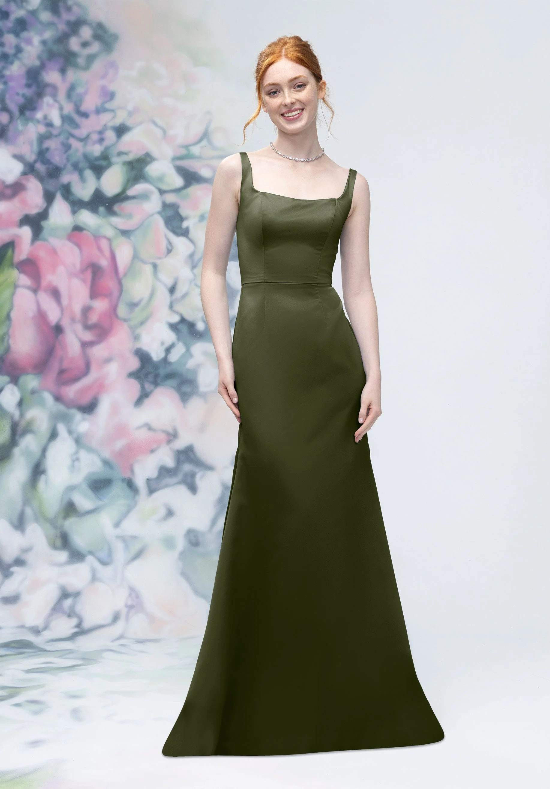 Square Neck Strap Back Satin Bridesmaid Dress - Image 51