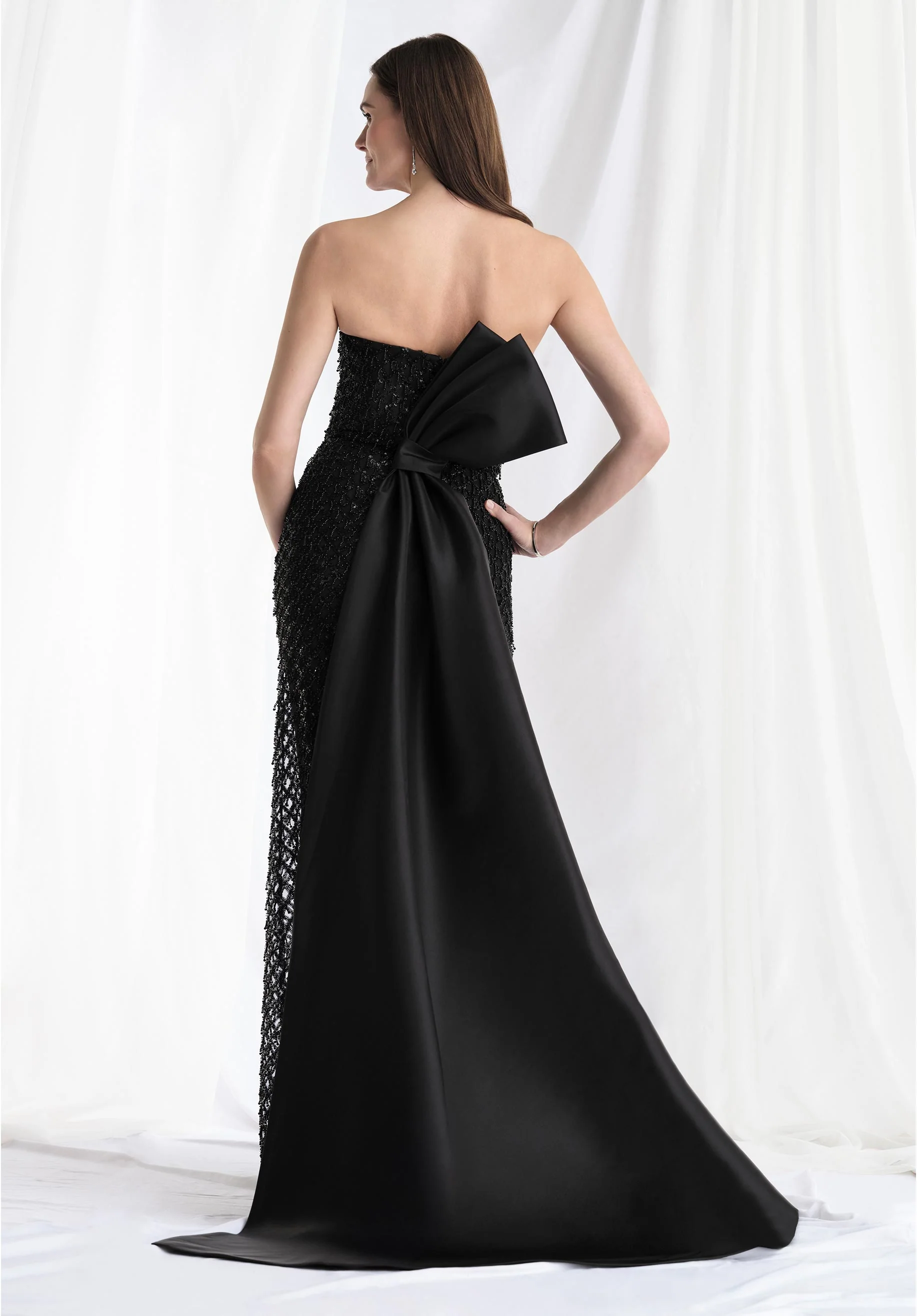 Strapless Beaded Fringe Fit and Flare Evening Gown - Image 8