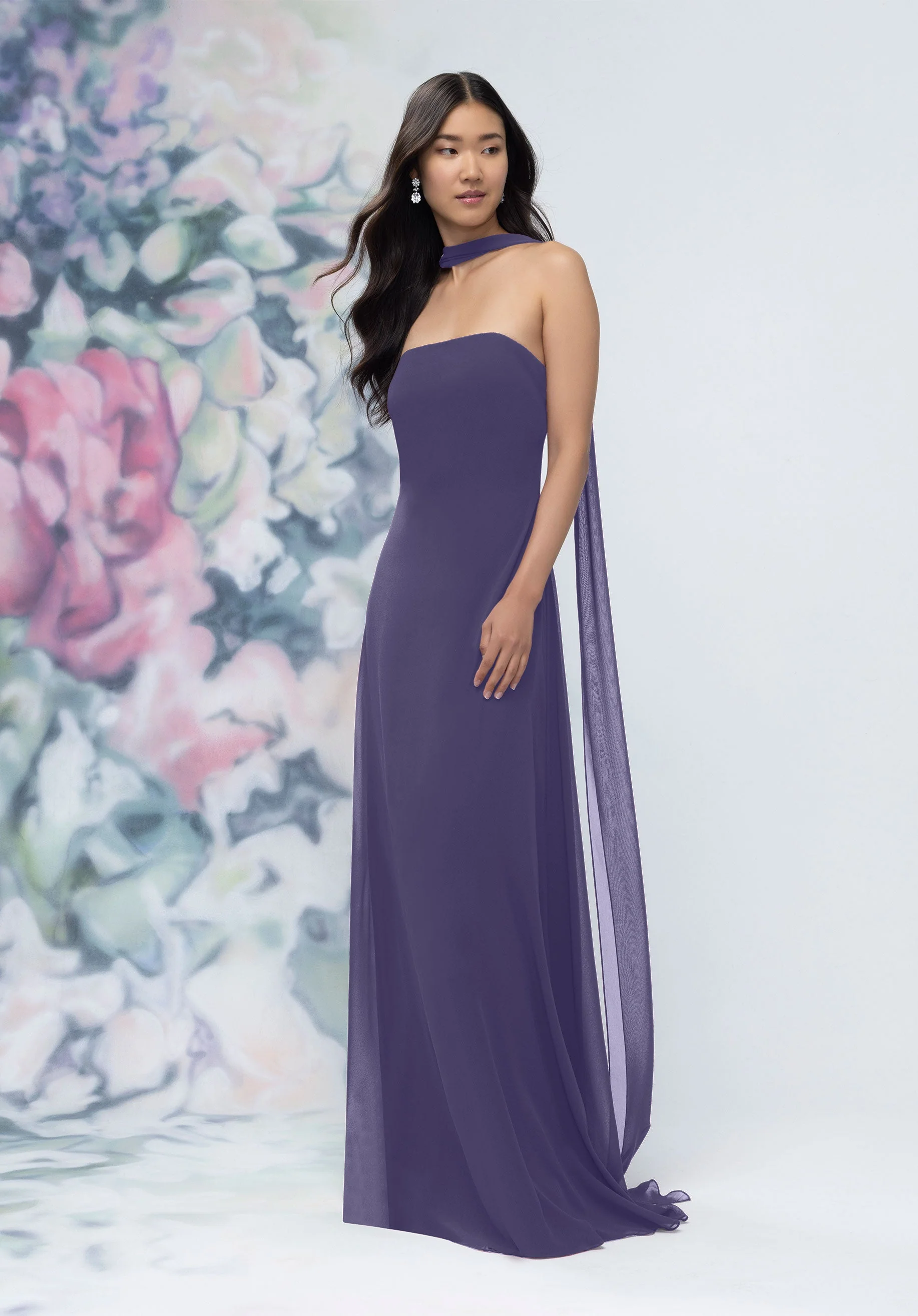 Strapless Column Chiffon Bridesmaid Dress with Neck Scarf - Image 51