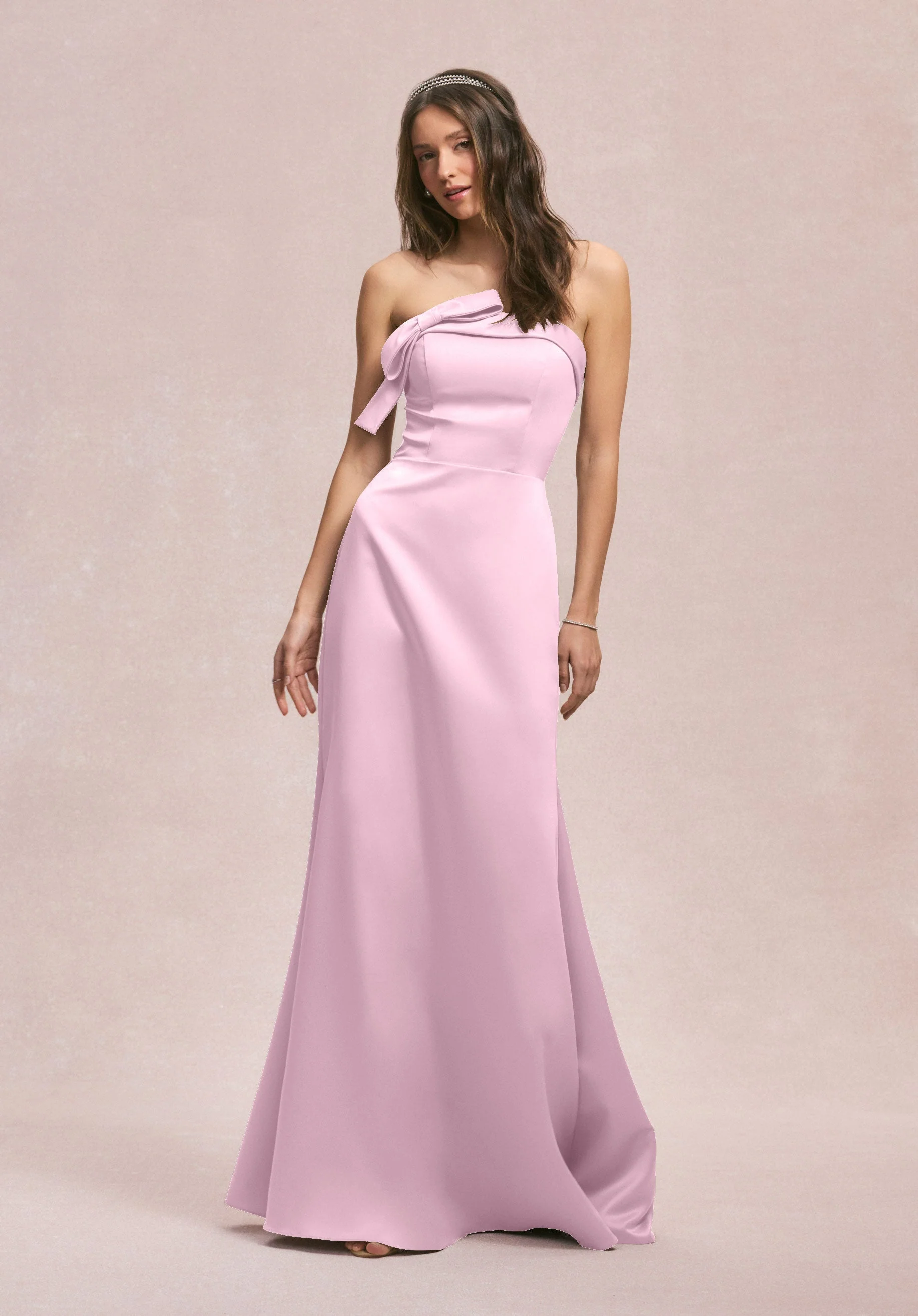 Strapless Satin Bridesmaid Dress with Bow - Image 12