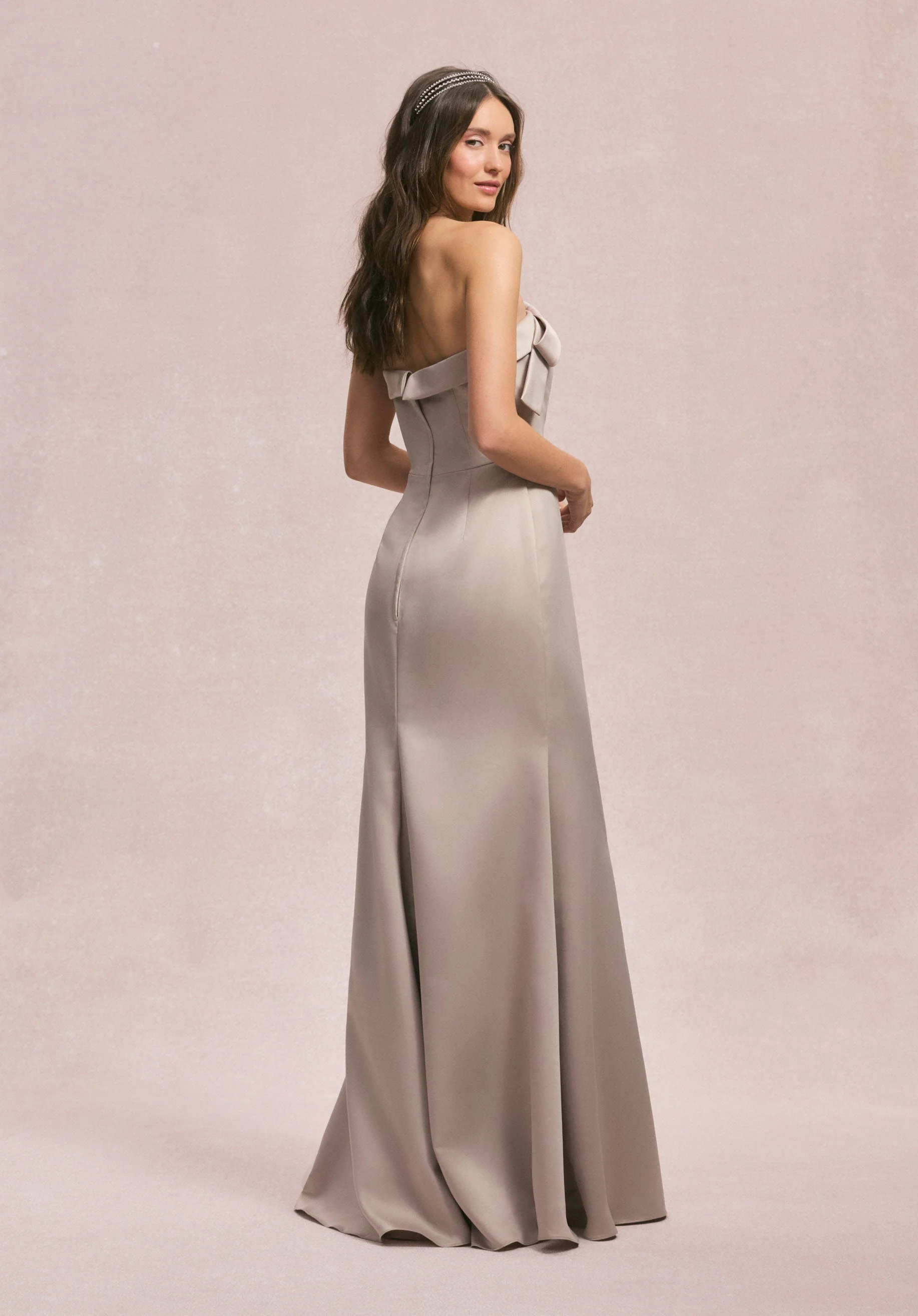 Strapless Satin Bridesmaid Dress with Bow - Image 6
