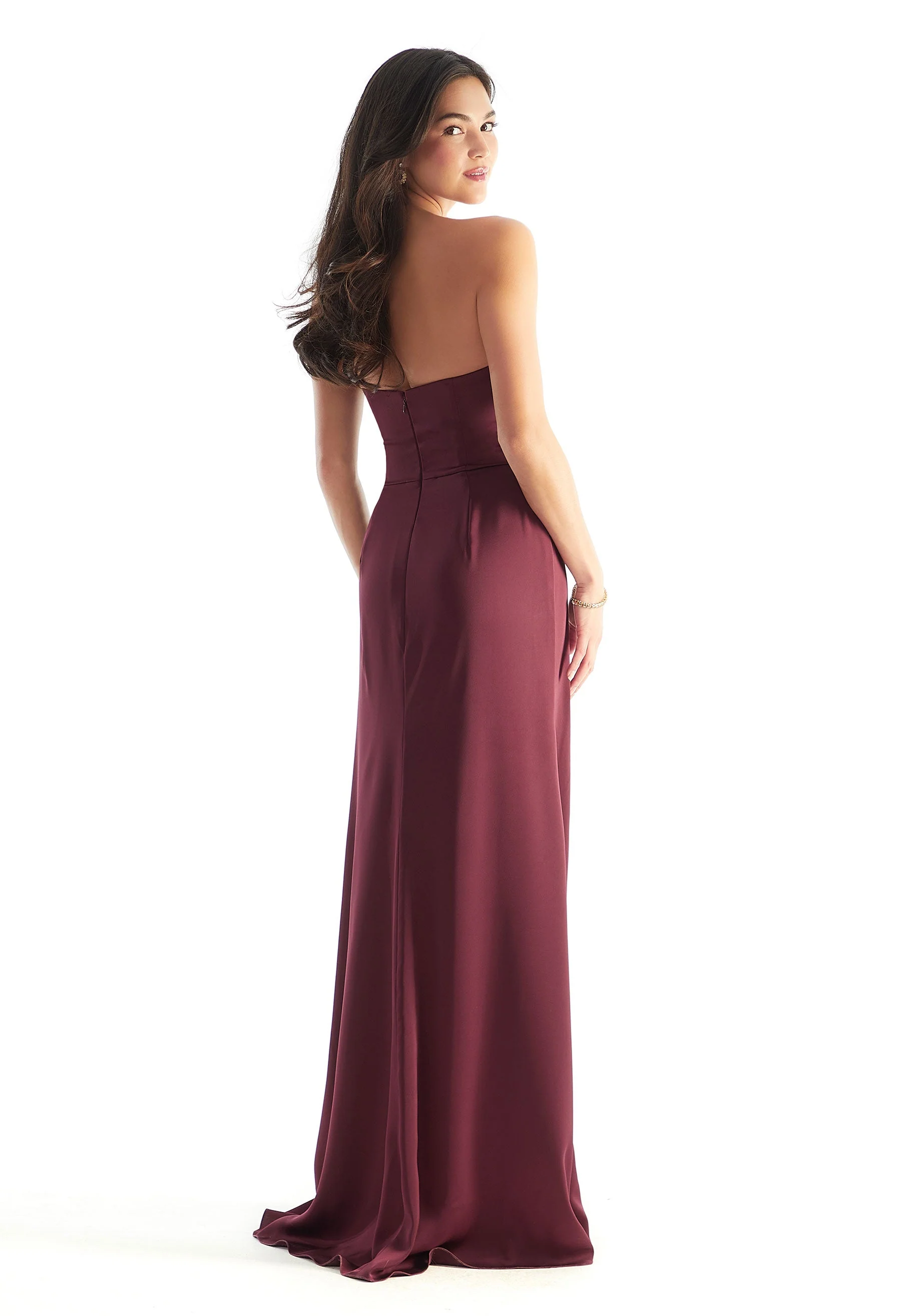 Strapless V-Neck Luxe Satin Bridesmaid Dress - Image 3