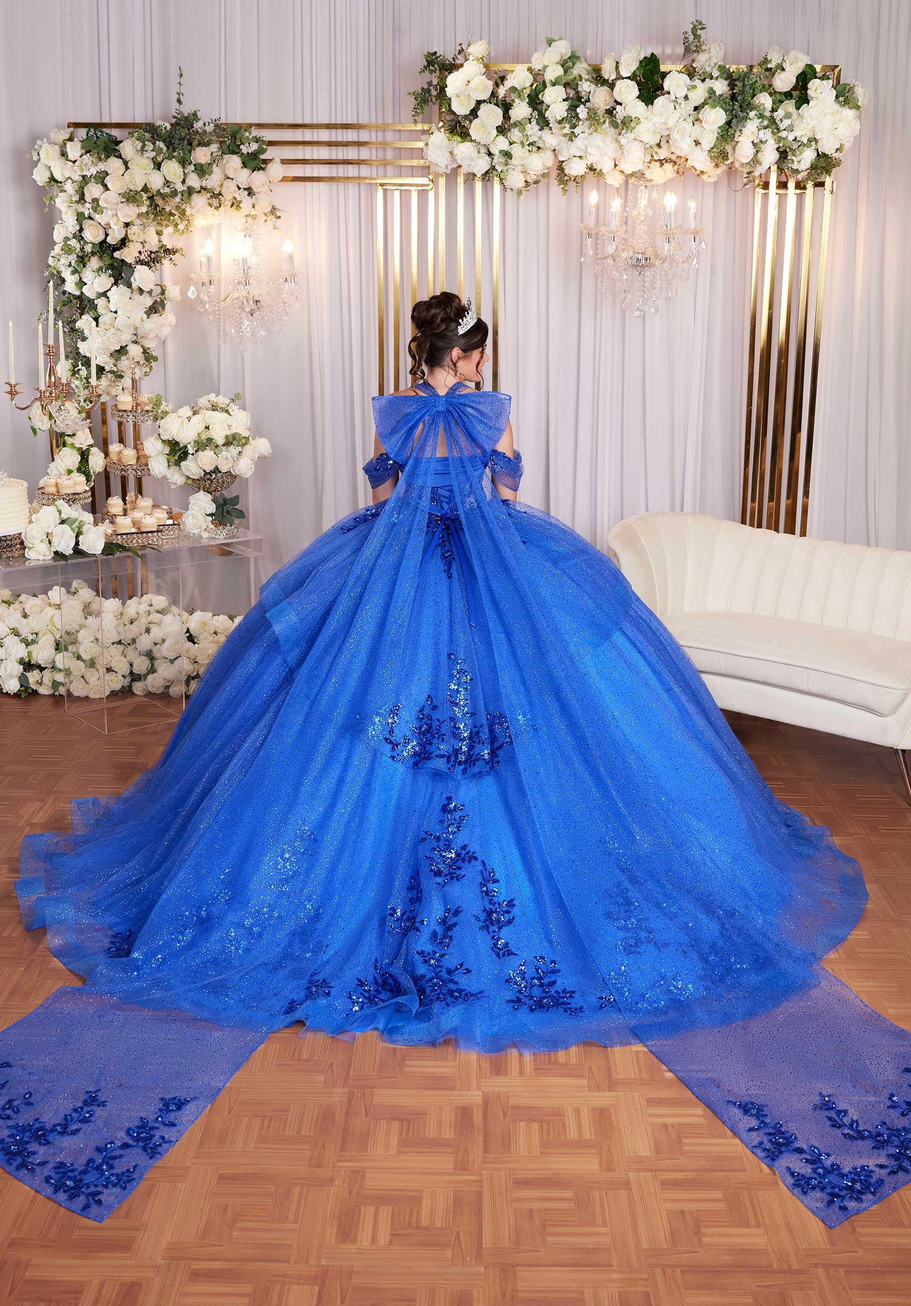 Stylized Tiered Sweetheart Quinceañera Dress with Appliqués and Sheer Side Cut Outs - Image 6