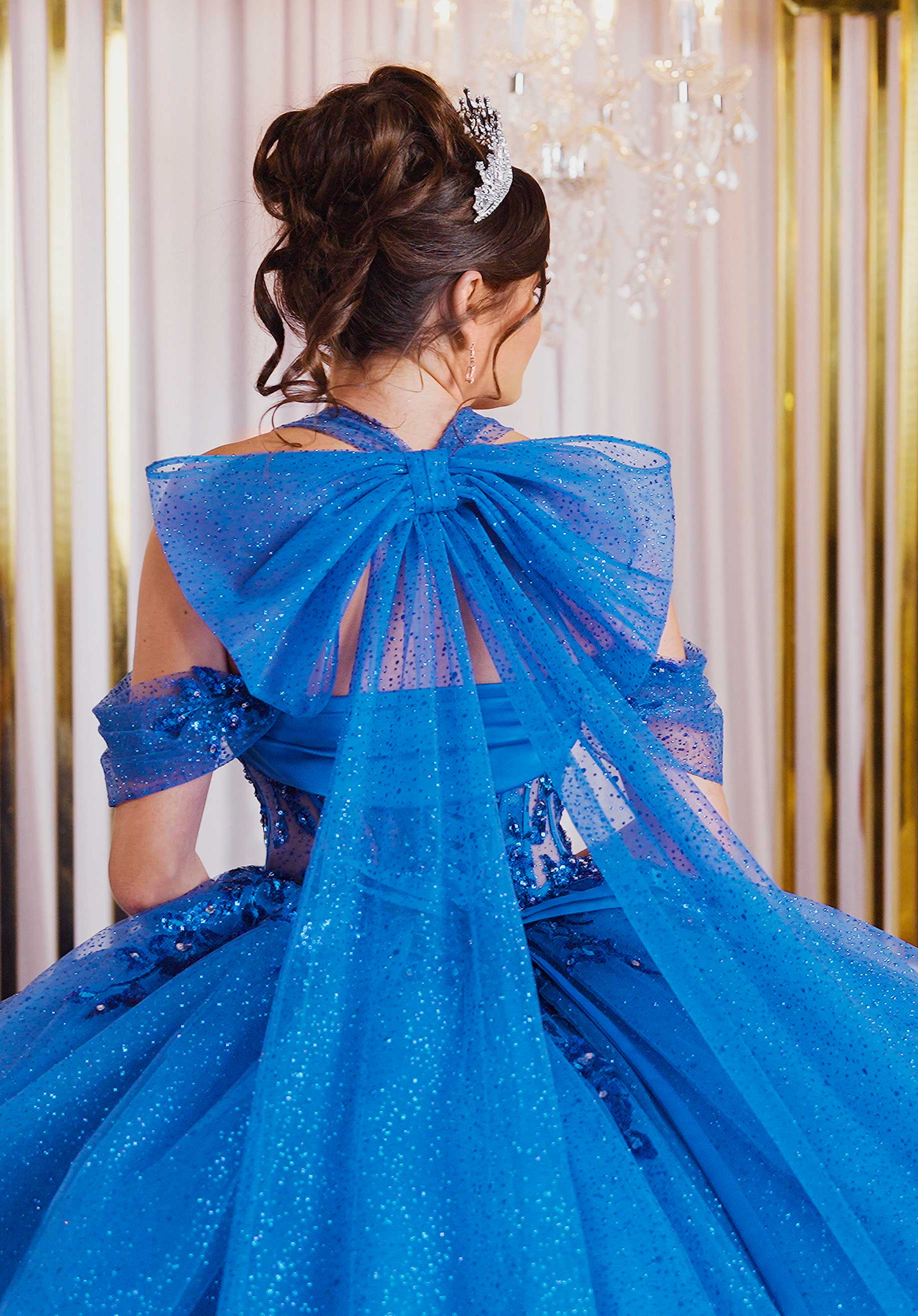 Stylized Tiered Sweetheart Quinceañera Dress with Appliqués and Sheer Side Cut Outs - Image 7