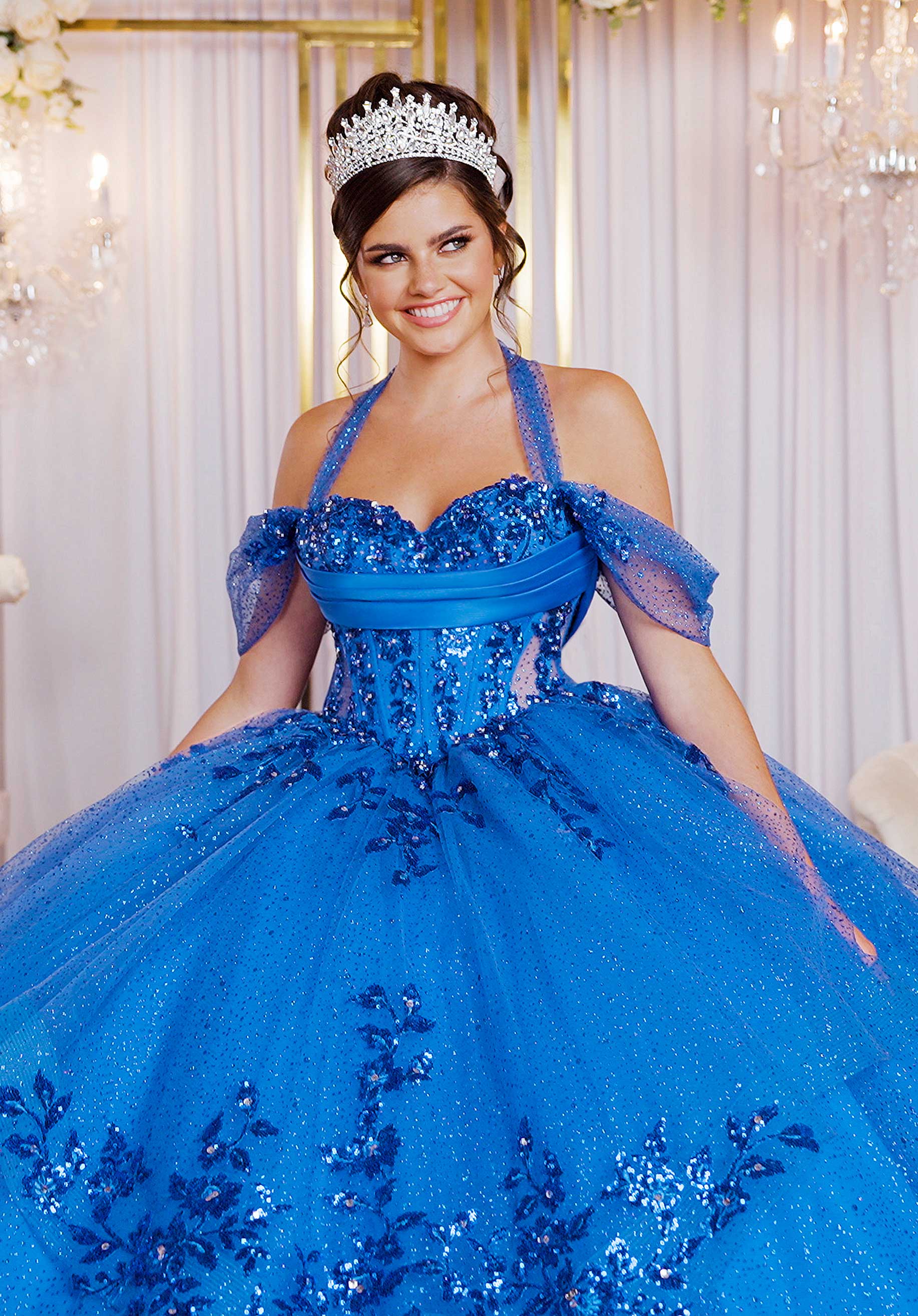 Stylized Tiered Sweetheart Quinceañera Dress with Appliqués and Sheer Side Cut Outs - Image 9