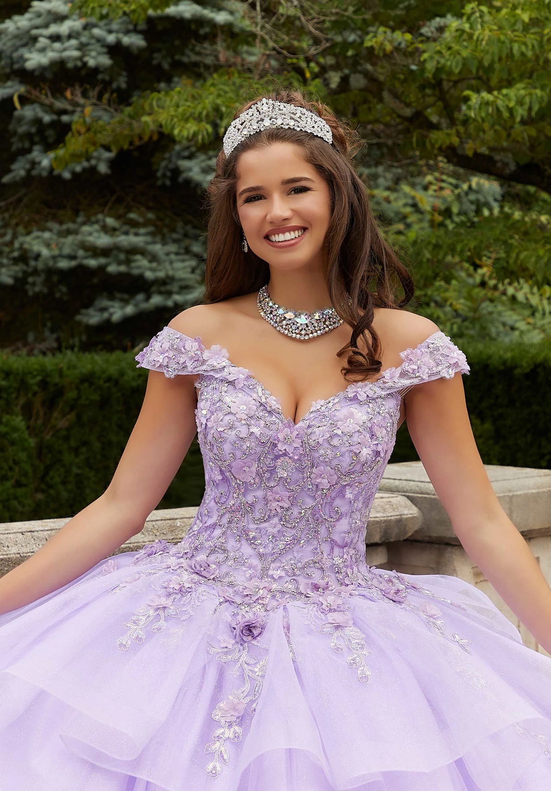 Three-Dimensional Floral Quinceañera Dress with Flounced Overskirt - Image 2