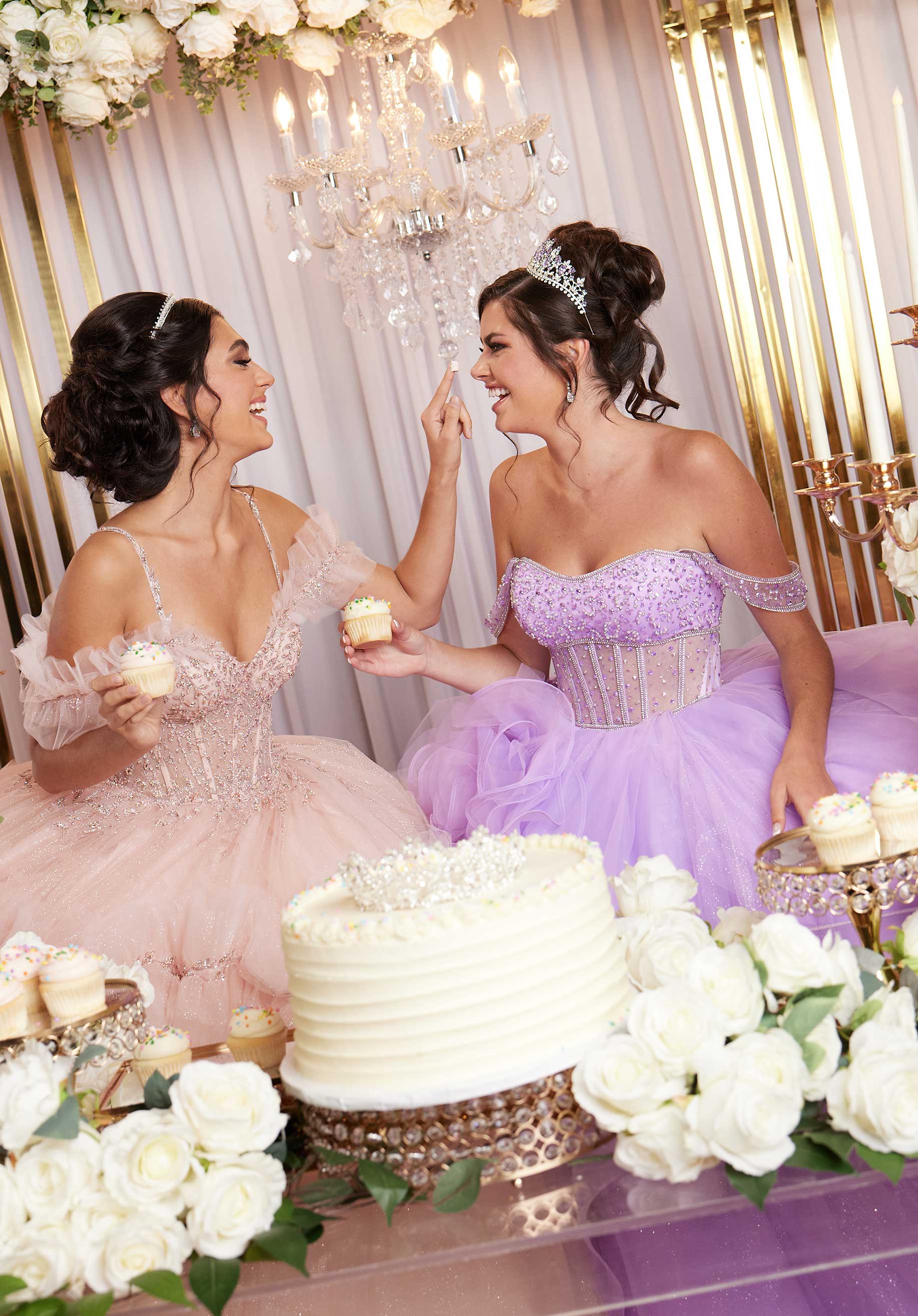 Tiered Ruffle Glitter Tulle Quinceañera Dress with Crystal Floral Embellishments - Image 7