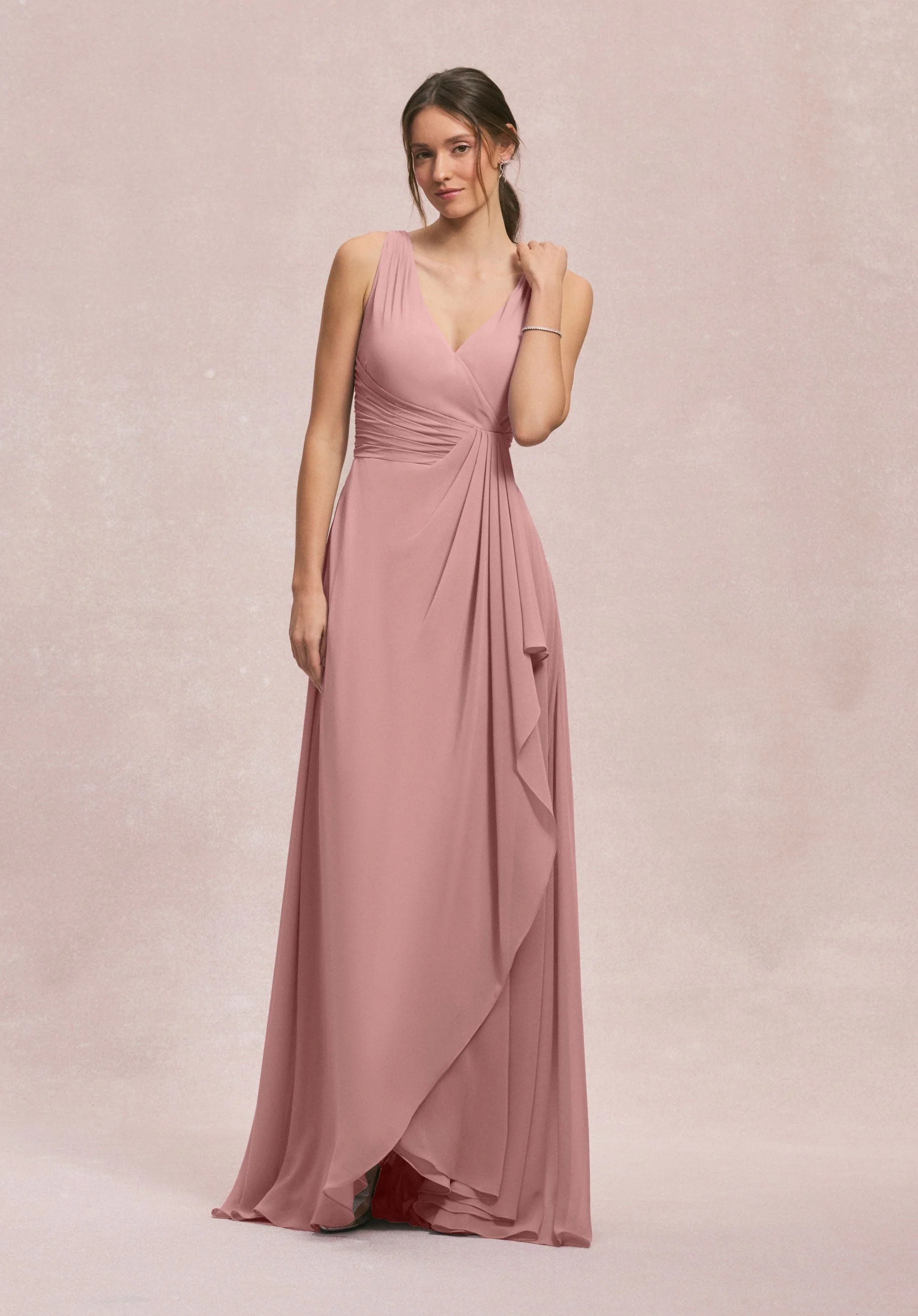 V-Neck Chiffon Bridesmaid Dress with Cascading Ruffle - Image 27