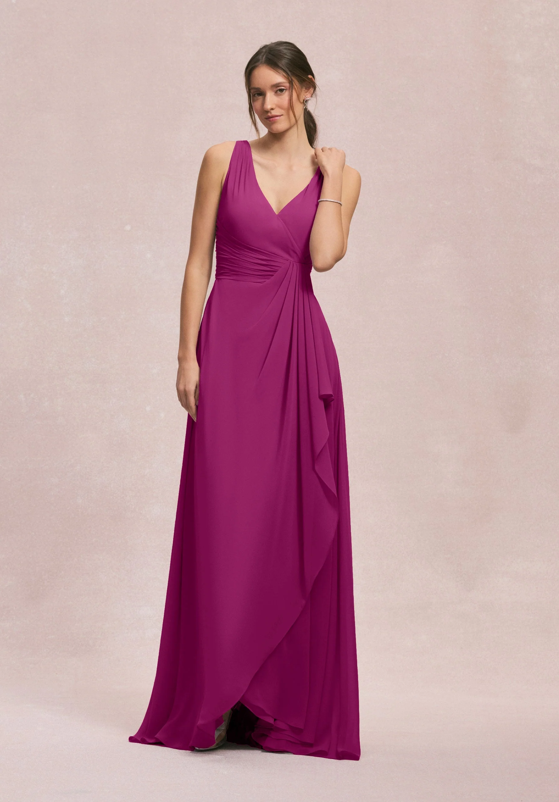 V-Neck Chiffon Bridesmaid Dress with Cascading Ruffle - Image 41