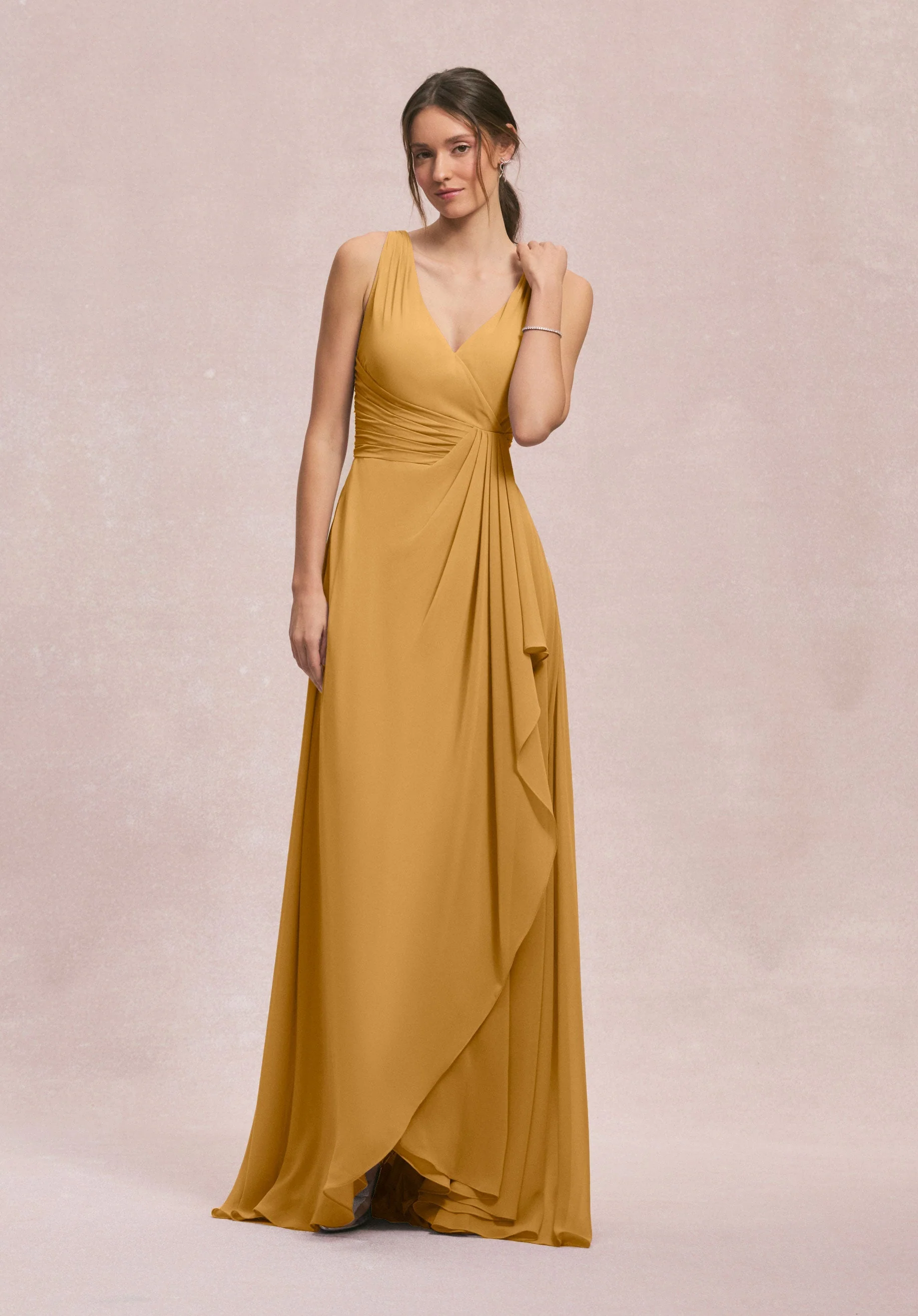 V-Neck Chiffon Bridesmaid Dress with Cascading Ruffle - Image 47