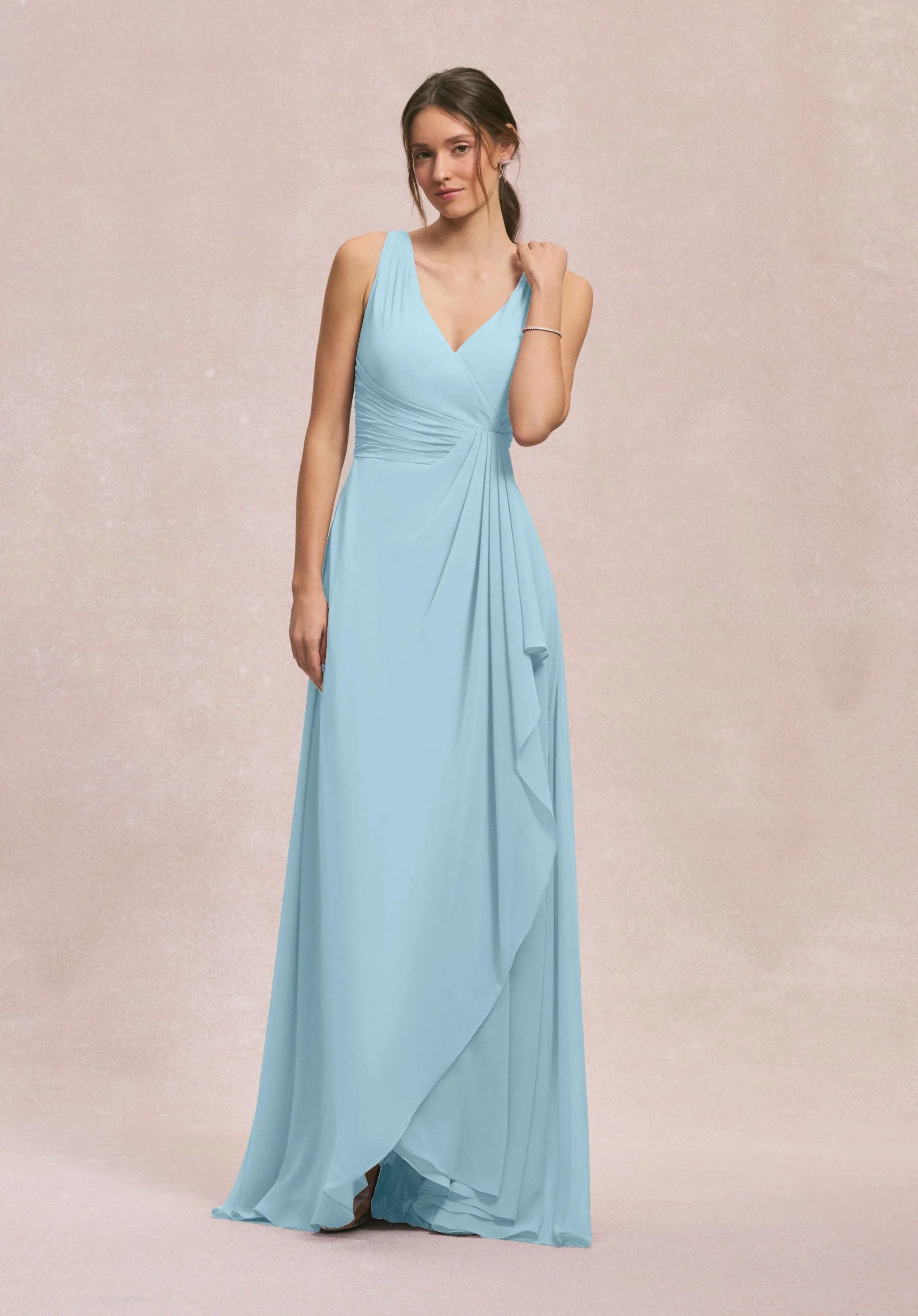 V-Neck Chiffon Bridesmaid Dress with Cascading Ruffle - Image 52