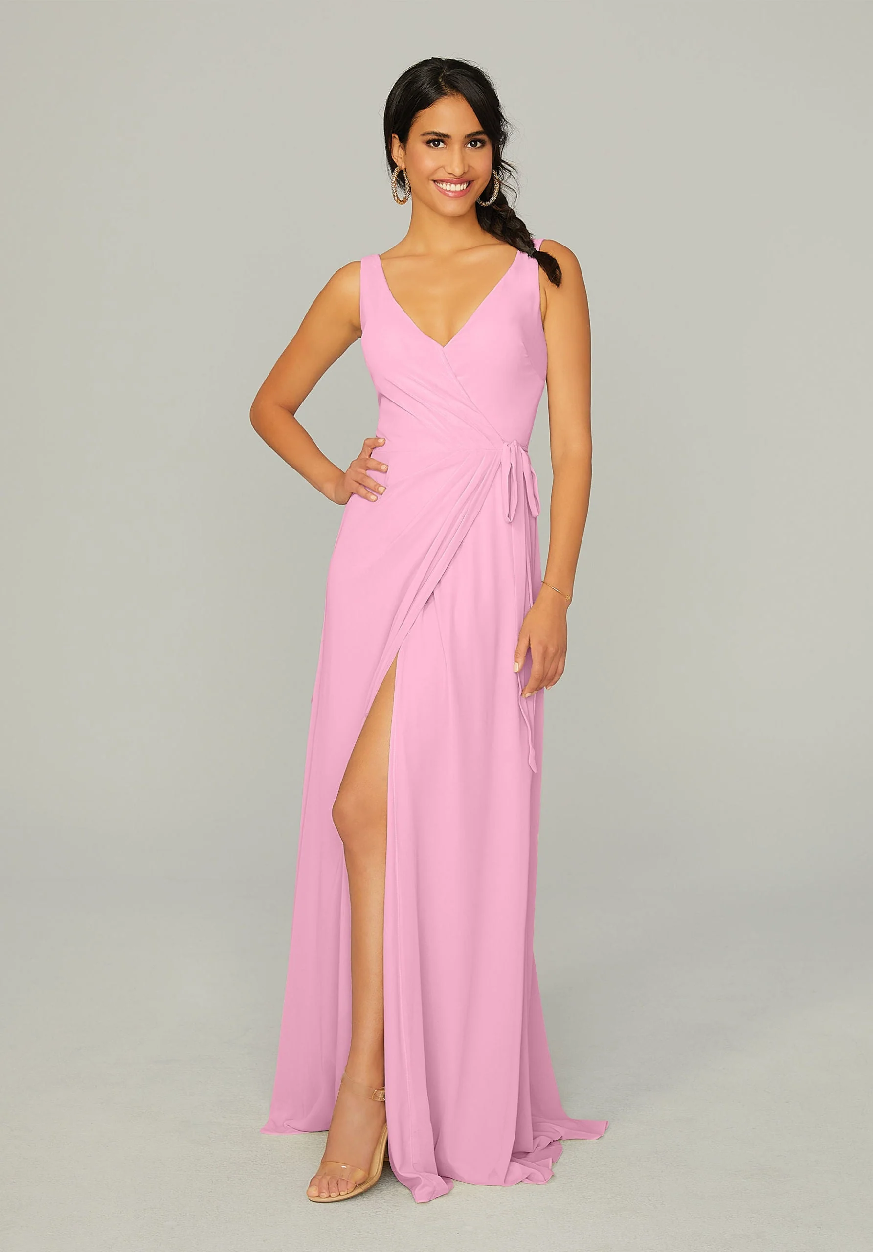 V Neck Chiffon Bridesmaid Dress with Front Skirt Slit - Image 6