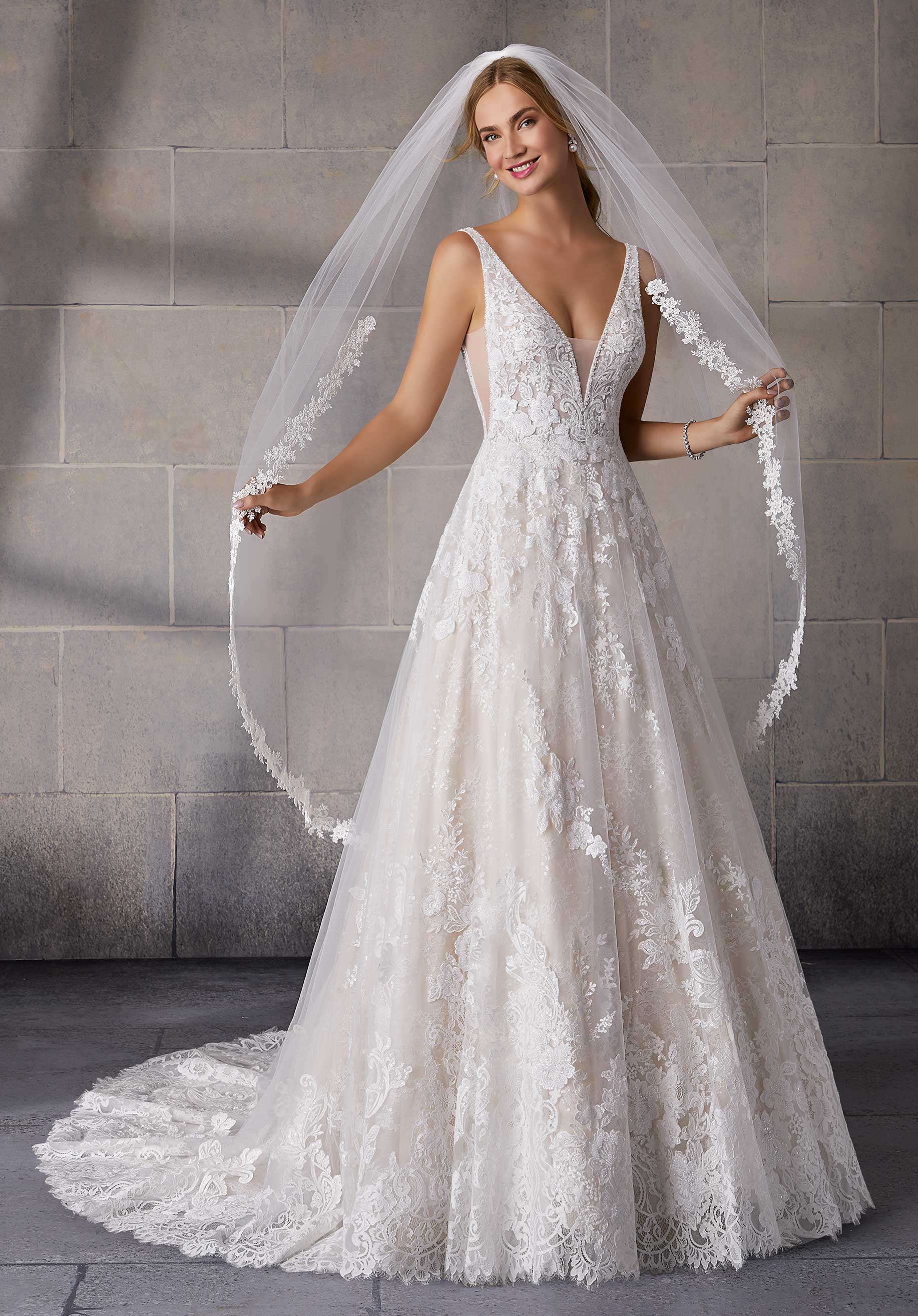 Veil Edged with Lace, Accented with Beads and Sequins