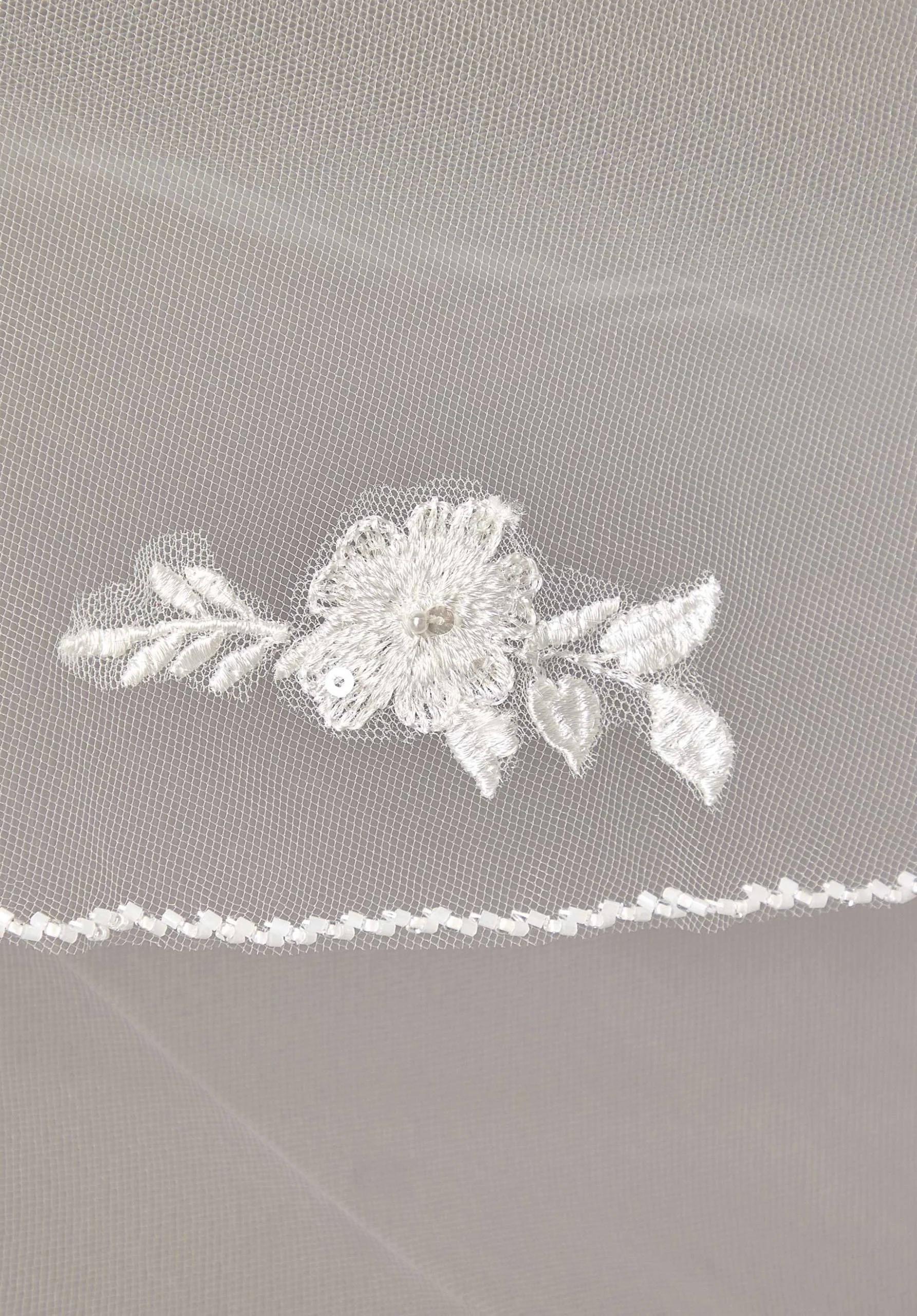 Waltz Length Veil with Frosted Lace and Beading - Image 2
